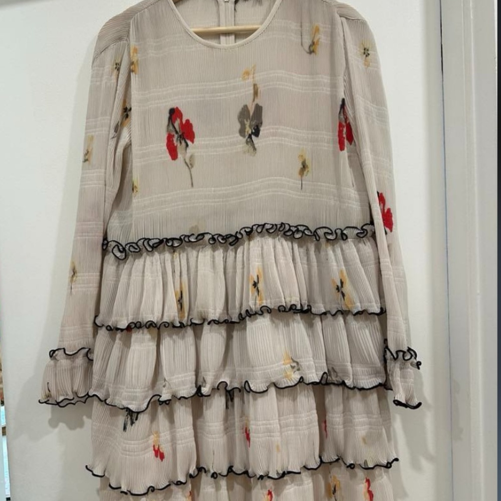 Ganni Cream Floral Ruffle Dress - Picture 3 of 4